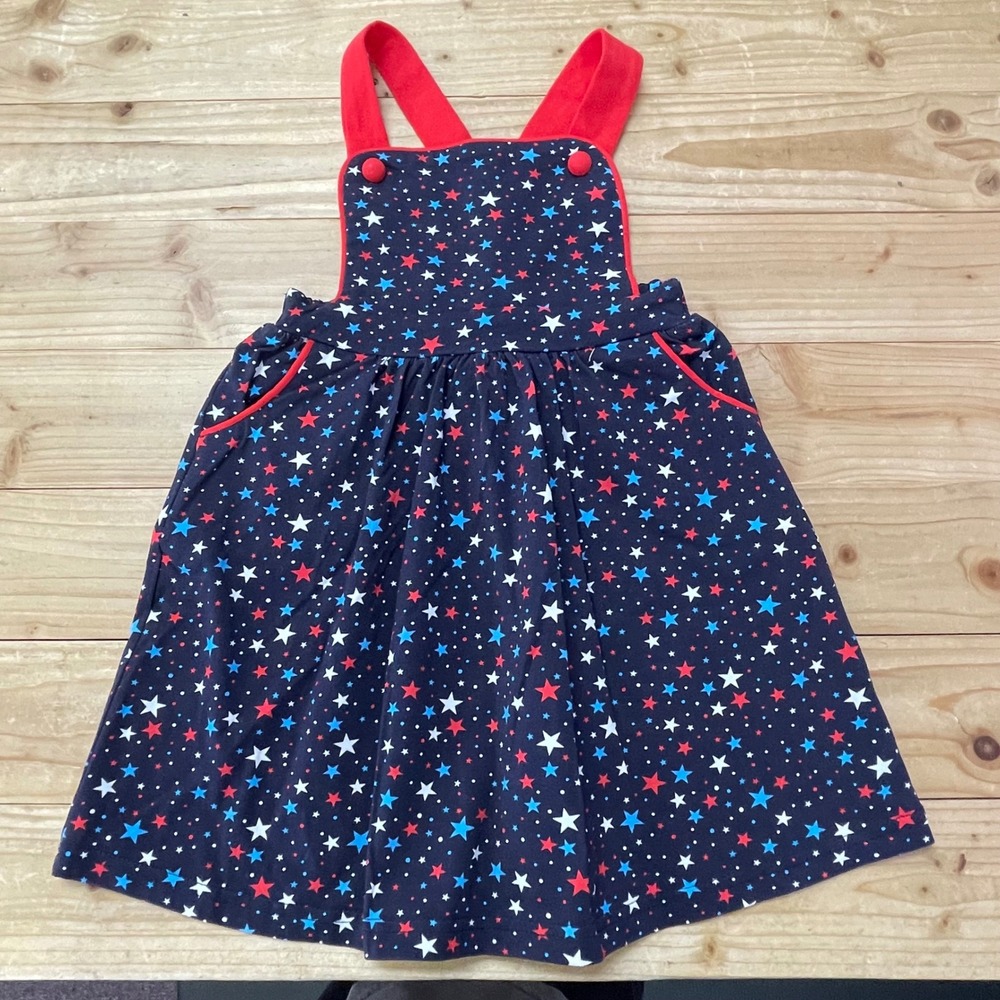 Stitchy Fish Girls 3T Patriotic Star Pinafore Dress Red White Blue with Pockets